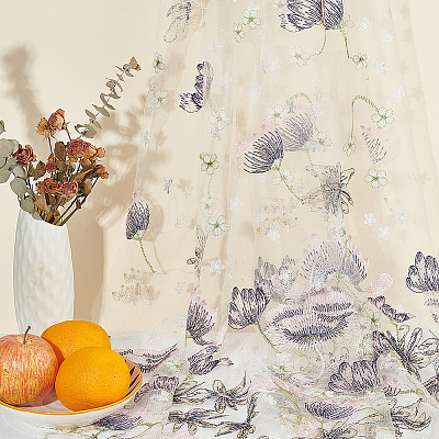Embroidered Flowers Polyester Tulle Lace Fabric DIY-WH0449-31A-1