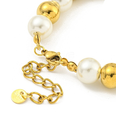 304 Stainless Steel & 201 Stainless Steel & Plastic Pearl Round Beaded Bracelets for Women BJEW-G717-01B-G-1