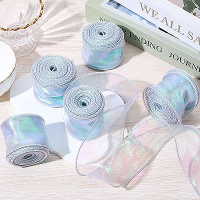 5Rolls Flat Rainbow Color Organza Ribbon OCOR-CY0001-77-1