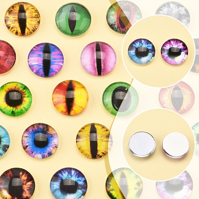 60Pcs Half Round with Eye Glass Cabochons GGLA-FS0001-16A-1
