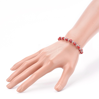 Handmade Round Evil Eye Lampwork Beaded Stretch Bracelets BJEW-JB05974-04-1