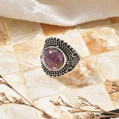 Natural & Synthetic Gemstone Adjustable Rings RJEW-I108-03AS-1