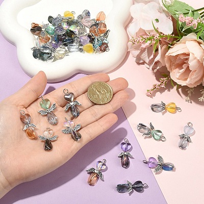 40Pcs 4 Styles Transparent Glass & Alloy Pendants PALLOY-YW00154-1