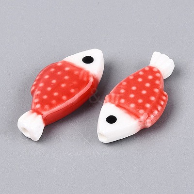 Hand Painted Fish Shaped Porcelain Beads PORC-N013-06C-1