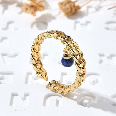 Brass Curb Chain Cuff Rings for Women RJEW-Z085-03G-07-1