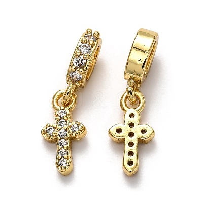 Brass Micro Pave Cubic Zirconia European Dangle Charms ZIRC-H119-01G-1