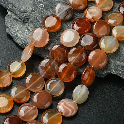 Flat Round Gemstone Natural Red Agate Stone Beads Strands G-S110-03-1