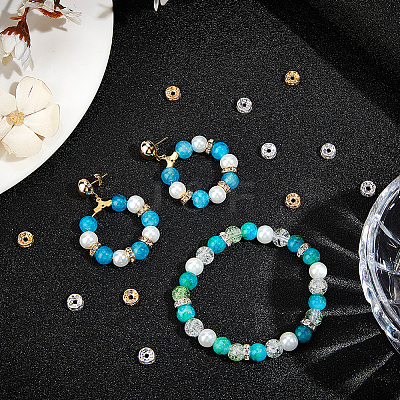 100Pcs 2 Colors Brass with Rhinestone Spacer Beads KK-BBC0015-99-1