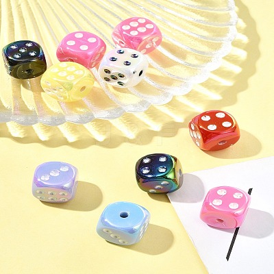 10Pcs UV Plating Rainbow Iridescent Acrylic Enamel Beads SACR-FS0001-32-1