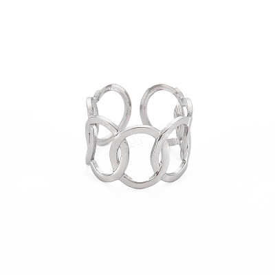 Non-Tarnish 304 Stainless Steel Interlocking Oval Open Cuff Ring RJEW-S405-147P-1