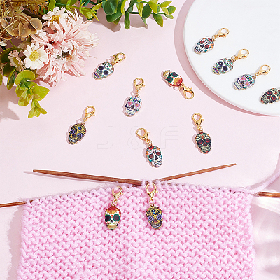 12Pcs 6 Style Alloy Enamel Pendant Locking Stitch Markers HJEW-ME00006-1