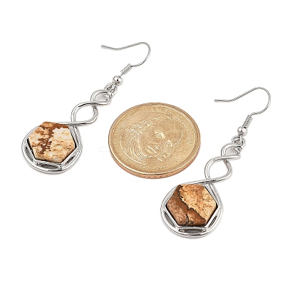 Hexagon Natural Picture Jasper Dangle Earrings EJEW-K298-01P-11-1