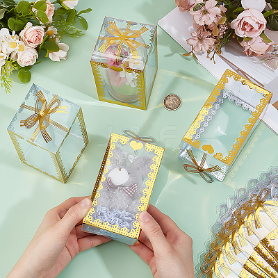 Folding Heart Print Transparent PVC Gift Packing Boxes CON-WH0085-192C-01-1