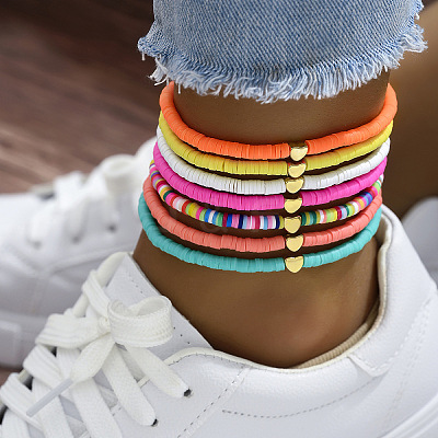Handmade Polymer Clay Stretch Anklets for Women WGCFD0E-01-1