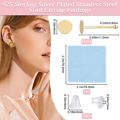 10 Pairs 925 Sterling Silver Flat Pad Stud Earring Settings STER-BBC0006-58A-G-1