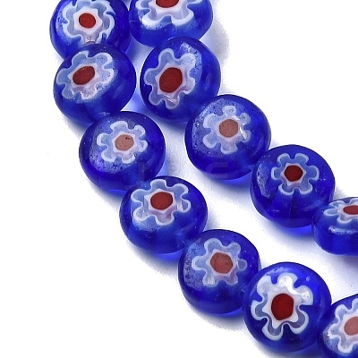 Handmade Millefiori Glass Flat Round Bead Strands LK-P011-22-1