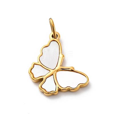 304 Stainless Steel Pave Natural White Shell Pendants STAS-I331-03G-1