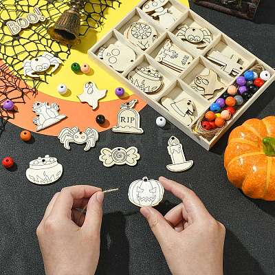 2 Sets 2 Styles DIY Wood Pendants WOOD-CJ0002-28-1