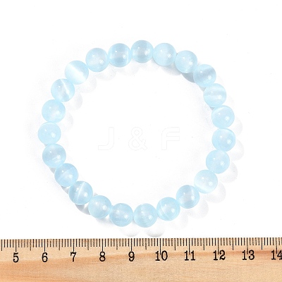 Dyed Natural Selenite Round Beaded Stretch Bracelets for Women G-U005-02G-1