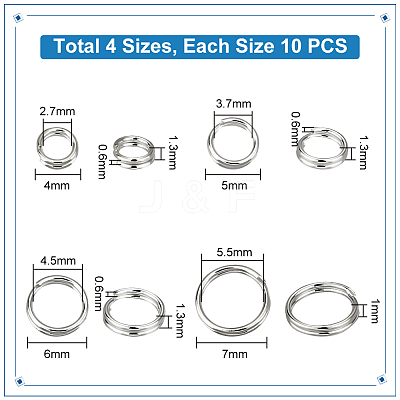 40Pcs 4 Styles 925 Sterling Silver Split Rings STER-PH0001-45-1