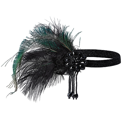 Alloy & Rhinestone & Feathers & Polyester Headbands OHAR-WH20011-14B-1