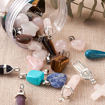 Natural & Synthetic Mixed Gemstone Pendants G-TA0001-21-1