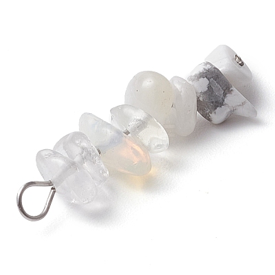 Gradient Color Natural Quartz Crystal & Synthetic White Howlite & Natural White Moonstone & Opalite Chip Beaded Pendants PALLOY-JF02790-01-1