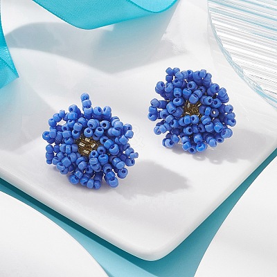 Glass Seed Braided Beaded Flower Stud Earrings EJEW-MZ00072-02-1