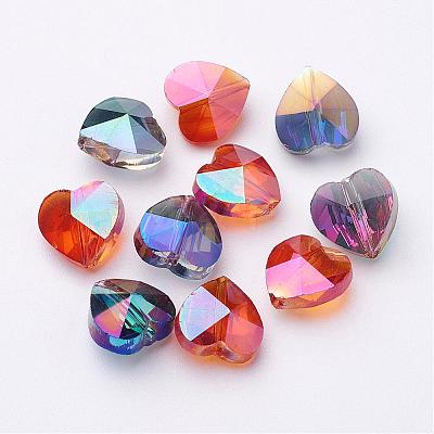 Electroplate Faceted Glass Heart Beads X-EGLA-R091-M-1