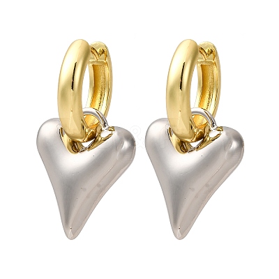 Two Tone Heart Brass Hoop Earrings EJEW-D322-12GP-01A-1