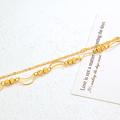 Vintage Beach Brass Moon Link Chain Double Layer Anklets for Women ZY2637-1