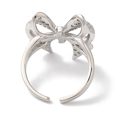 Bowknot Brass Micro Pave Clear Cubic Zirconia Open Cuff Rings for Women RJEW-C098-11P-1