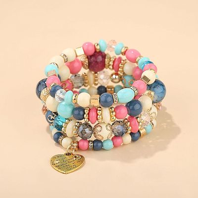 Boho Style Wood Beaded Stretch Bracelet Sets for Women WGE3C3B-22-1