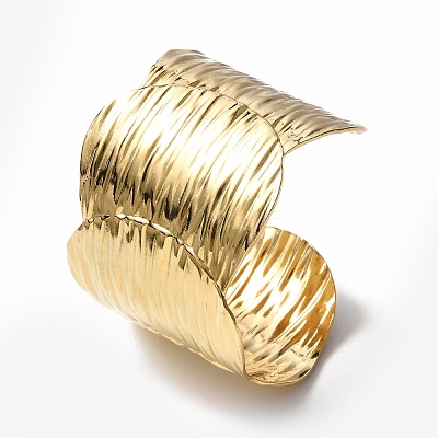 Ion Plating(IP) 304 Stainless Steel Wide Open Cuff Bangle for Women BJEW-F442-02G-1