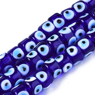 Handmade Evil Eye Lampwork Beads Strands LAMP-WH0006-05B-1