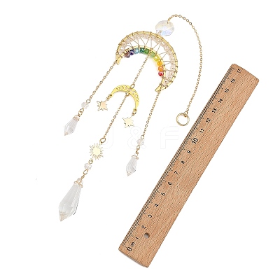 Star Moon Brass & Rainbow Chakra Glass Beads Suncatchers HJEW-TA00502-1