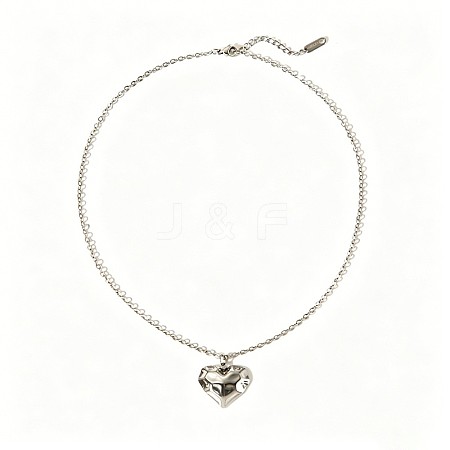 Stainless Steel Textured Puffy Heart Pendant Necklaces for Valentine's Day EI9252-4-1