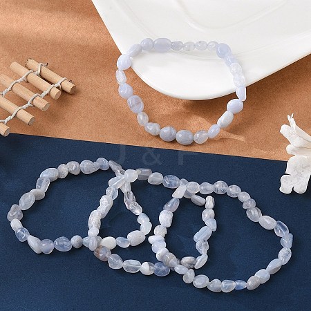 Natural Blue Lace Agate Bead Stretch Bracelets BJEW-K213-37-1