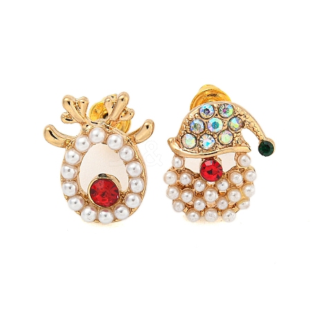 Christmas Alloy Colorful Rhinestone & Plastic Asymmetrical Stud Earrings for Women LS-EJEW-M256-02A-G-1