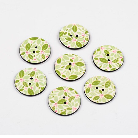 2-Hole Flat Round with Leaf Pattern Acrylic Buttons BUTT-F055-07E-1