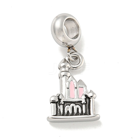 304 Stainless Steel Pink Enamel European Dangle Charms STAS-U005-13P-1