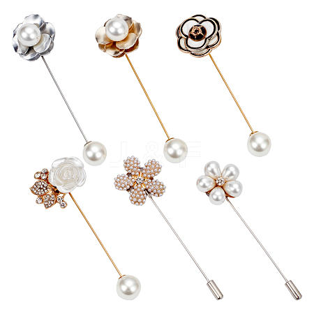 6Pcs 6 Styles Alloy Brooch Pins JEWB-PH0001-63-1