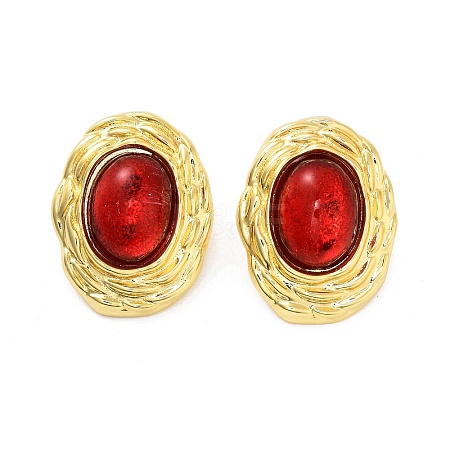 Rack Plating Oval Brass Stud Earrings EJEW-M029-06G-01-1