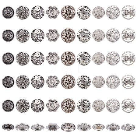 54Pcs 9 Styles Zinc Alloy Shank Buttons BUTT-PH0001-61-1