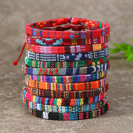 12Pcs Bohemian Style Cotton Cord Knitting Braided Anklet Sets FS-WGF0344-06-1