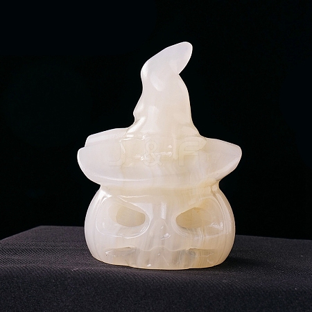 Natural Jade Carved Skull Pumpkin with Hat Figurines PW-WG183E2-05-1