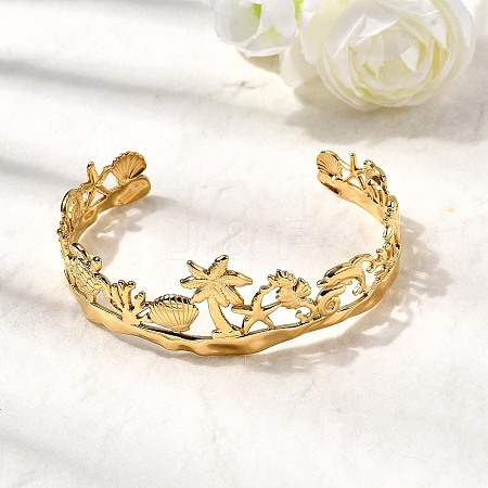 Summer 304 Stainless Steel Cuff Bangles for Women BJEW-F510-01G-1
