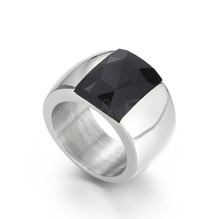 304 Stainless Steel & Glass Finger Rings FS-WGBA2F3-59-1
