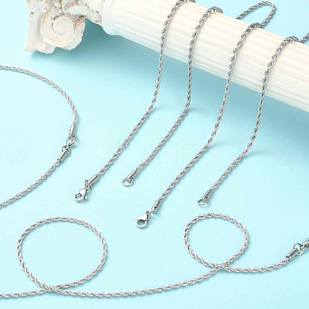 5Pcs 304 Stainless Steel Round Twist Rope Chain Necklaces Set for Men Women NJEW-YW0001-07-1