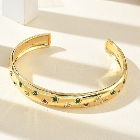 Brass Micro Pave Cubic Zirconia Cuff Bangles for Women BJEW-A172-03G-1